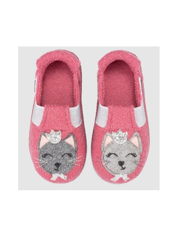 Chaussons Enfants en Pure Laine Décor Chat- Nanga