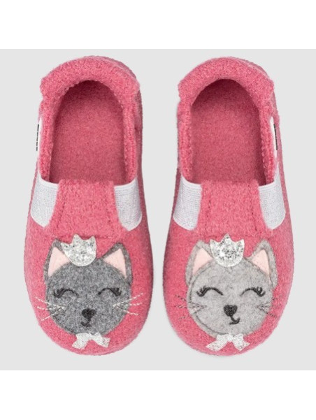 Chaussons Enfants en Pure Laine Décor Chat- Nanga