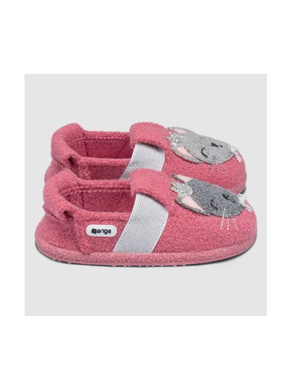 Chaussons Enfants en Pure Laine Décor Chat- Nanga