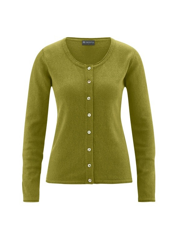 gilet vert pâturage col rond boutons en nacre