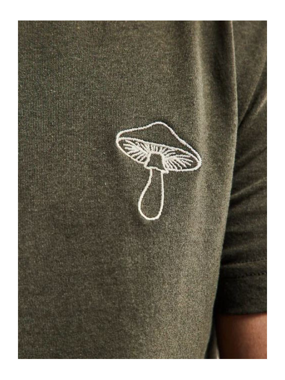tee-shirt manches courtes homme kaki avec broderie champignon sur la poitrine