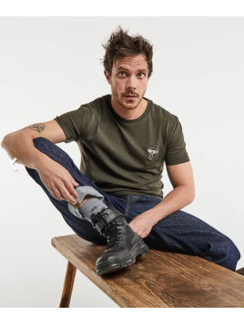 tee-shirt manches courtes homme kaki avec broderie champignon sur la poitrine