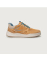 chaussures type baskets couleur ocre lacets et intérieur bleu