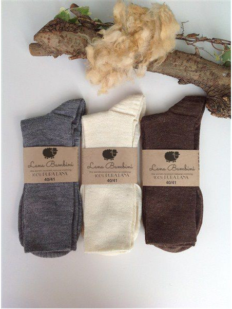 Chaussettes hautes laine vierge et coton bio Lana Bambini Chaussett...