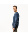 pull homme bleu chiné col V torsadé sur le devant