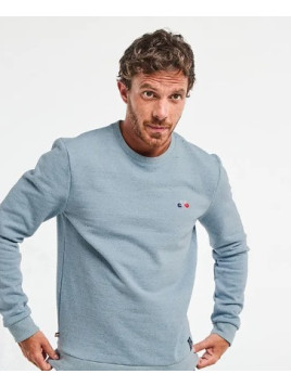 sweat homme bleu chiné col rond avec broderie vélo sur la poitrine