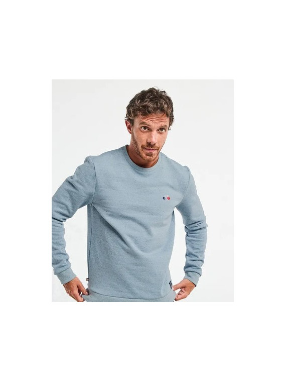 sweat homme bleu chiné col rond avec broderie vélo sur la poitrine
