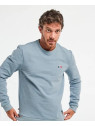 sweat homme bleu chiné col rond avec broderie vélo sur la poitrine
