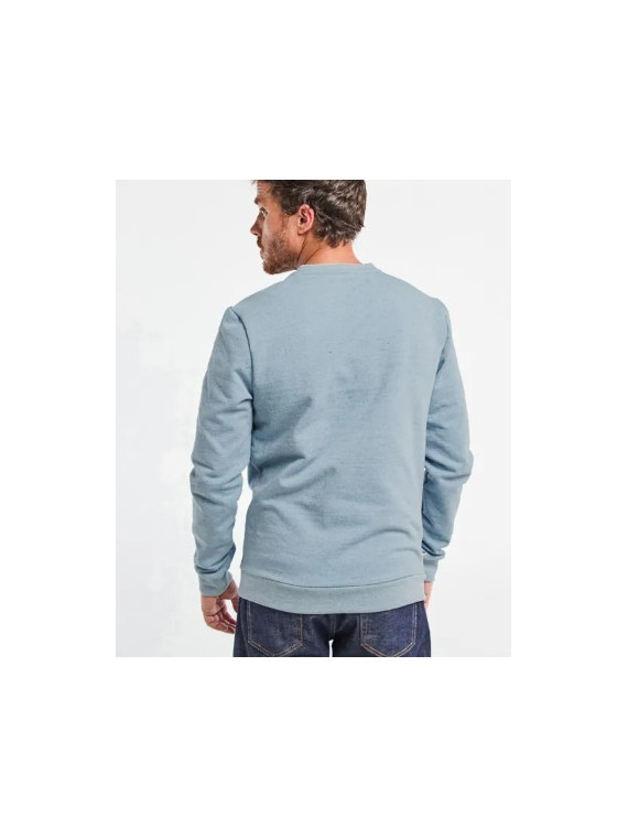 sweat homme bleu chiné col rond avec broderie vélo sur la poitrine