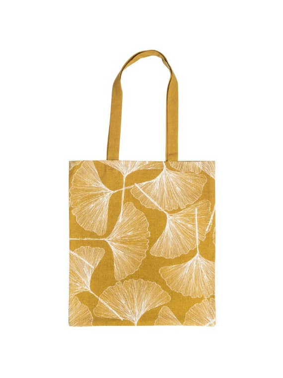 totebag imprimé feuille de ginko ocre