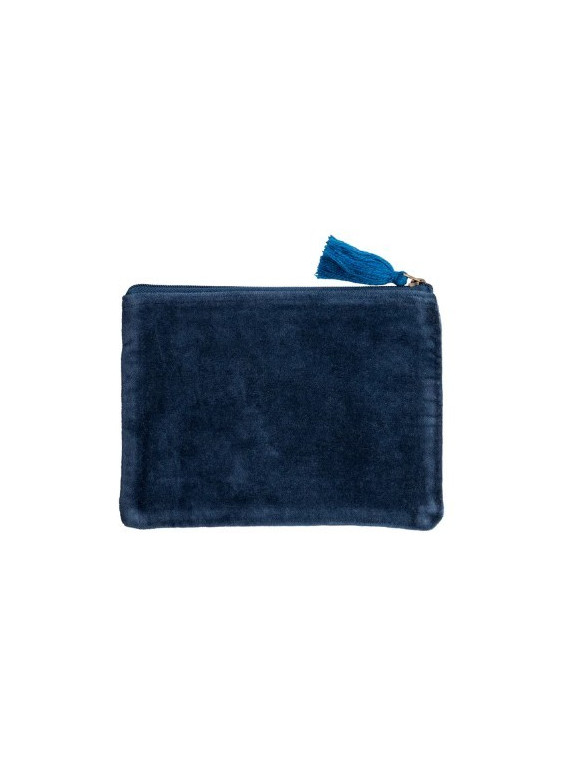 pochette velours bleu marine imprimés colorés géométriques