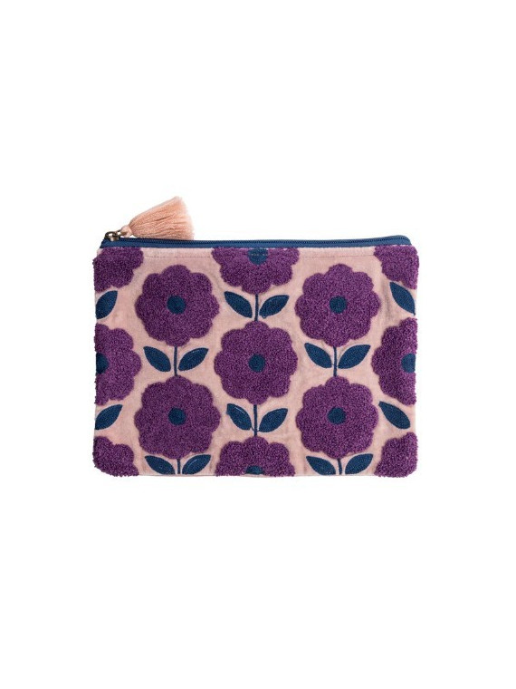 trousse couleur lila avec motifs fleurs violet