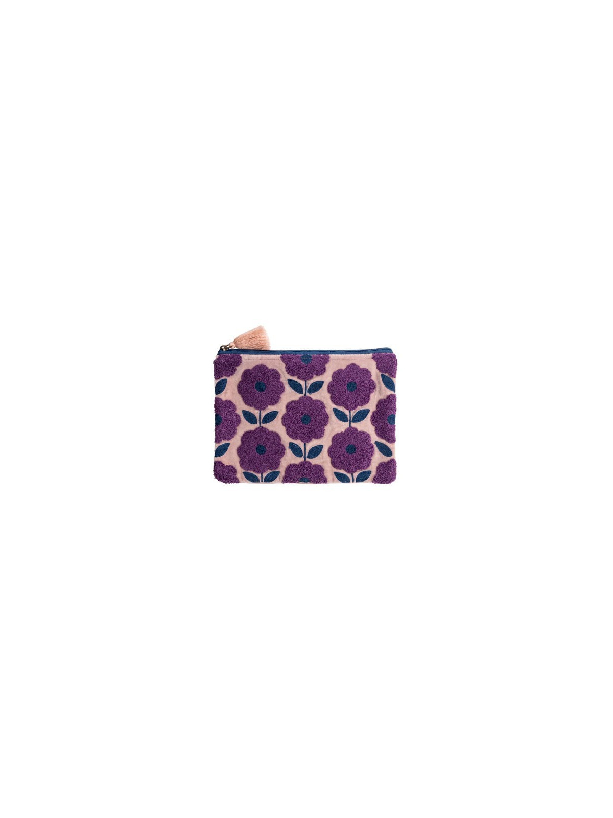 trousse couleur lila avec motifs fleurs violet