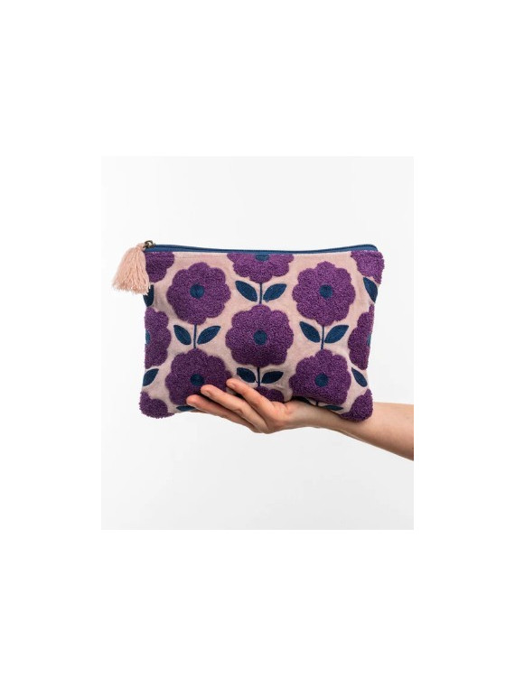 trousse couleur lila avec motifs fleurs violet