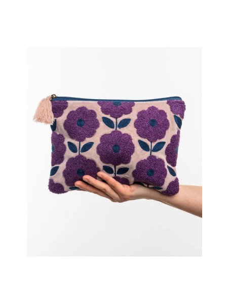trousse couleur lila avec motifs fleurs violet
