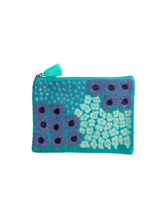 pochette turquoise motifs bleus