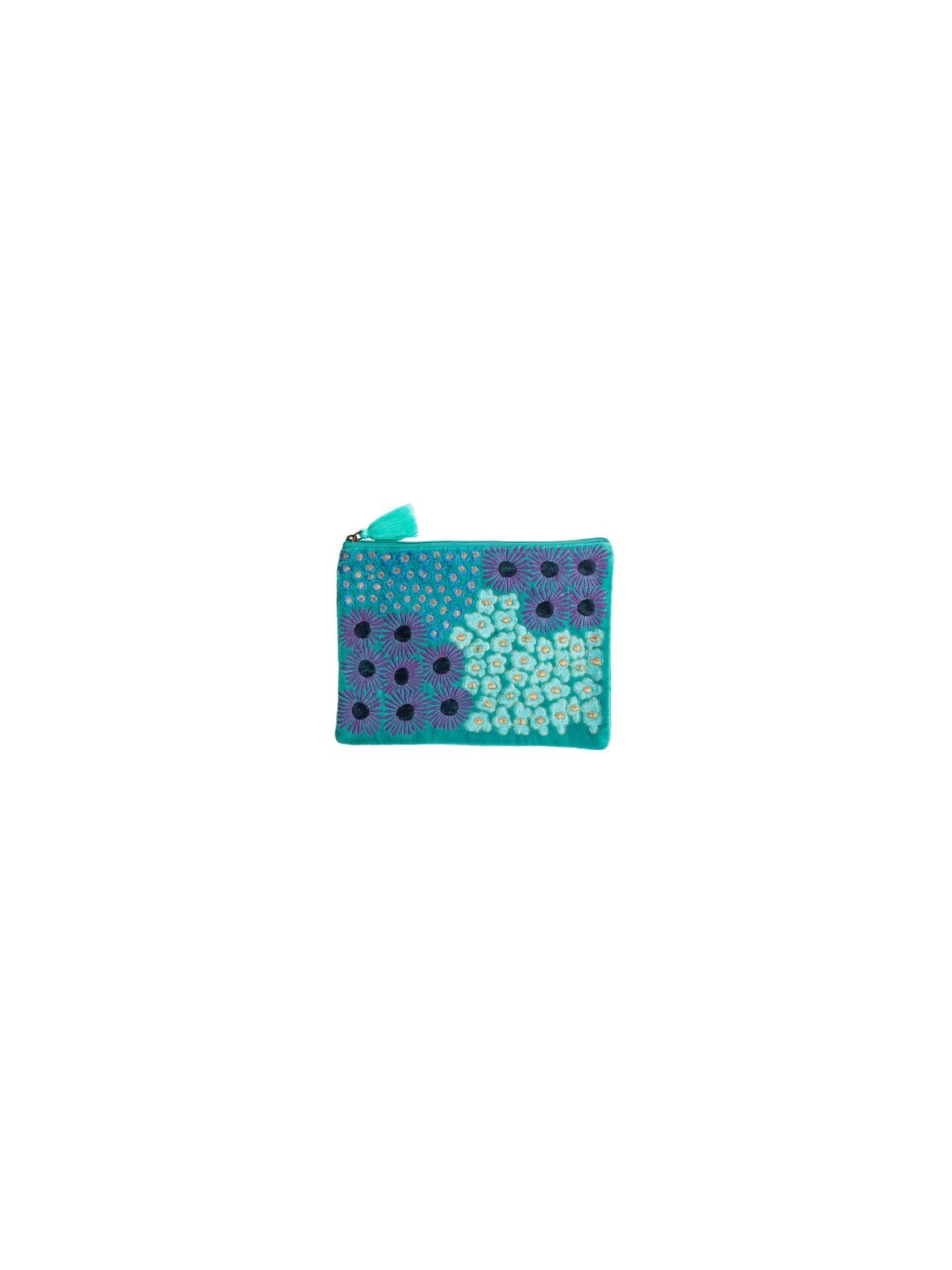 pochette turquoise motifs bleus