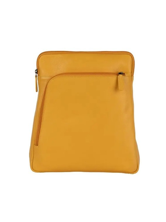 sac à dos en cuir jaune, 3 fermetures éclair
