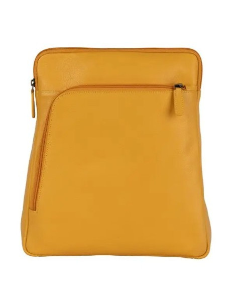 sac à dos en cuir jaune, 3 fermetures éclair