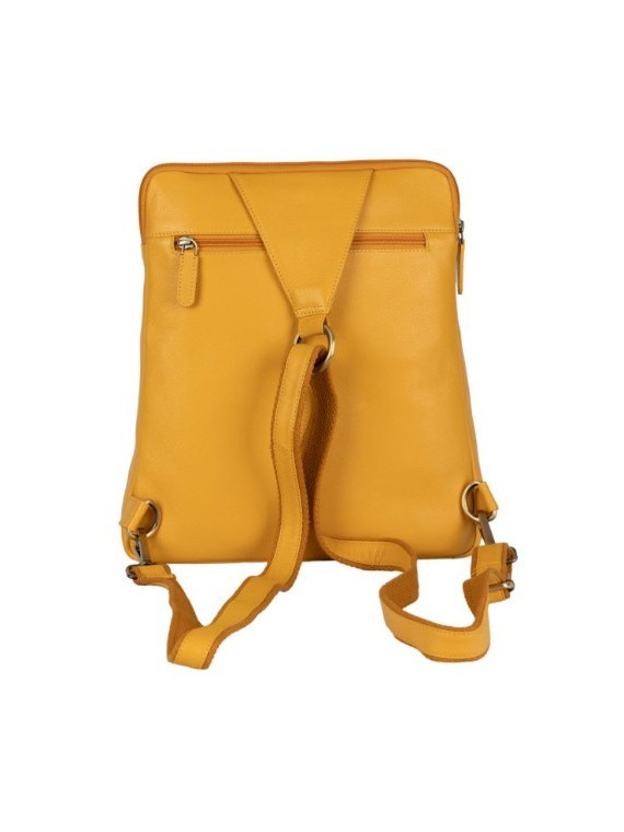 sac à dos en cuir jaune, 3 fermetures éclair