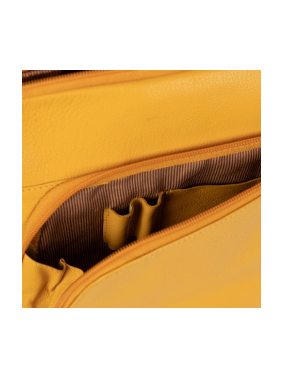 sac à dos en cuir jaune, 3 fermetures éclair