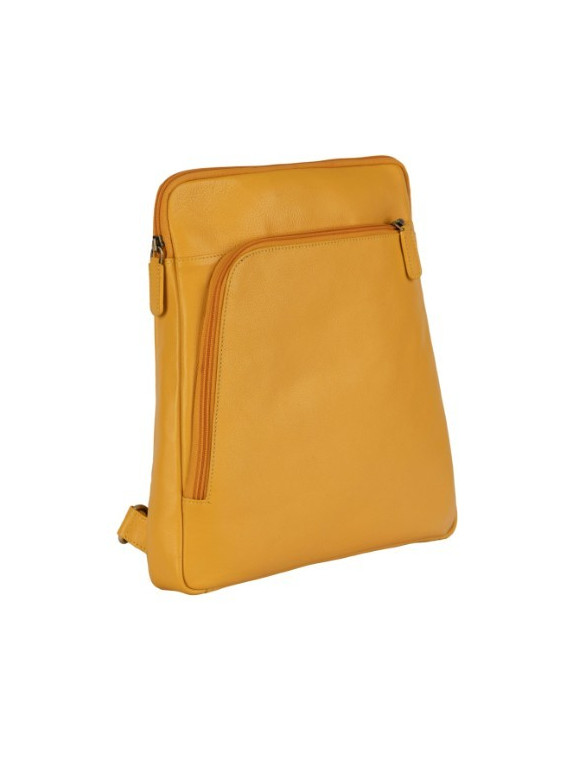 sac à dos en cuir jaune, 3 fermetures éclair