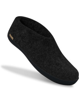 Chaussons mi-montants laine noire caoutchouc noir