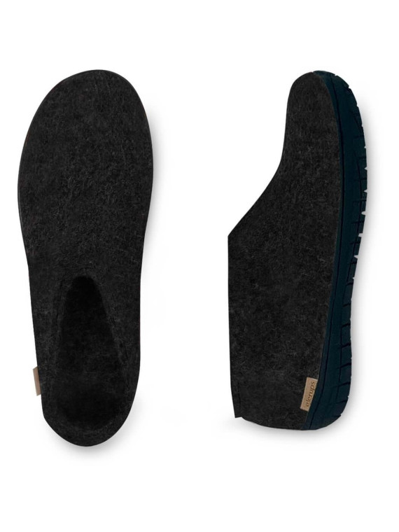 Chaussons mi-montants laine noire caoutchouc noir