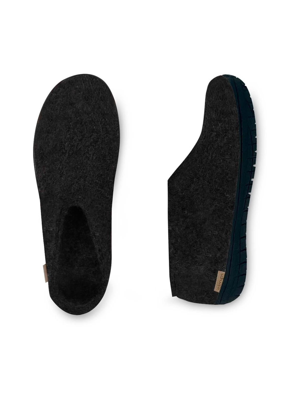 Chaussons mi-montants laine noire caoutchouc noir