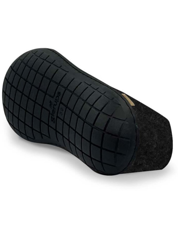 Chaussons mi-montants laine noire caoutchouc noir