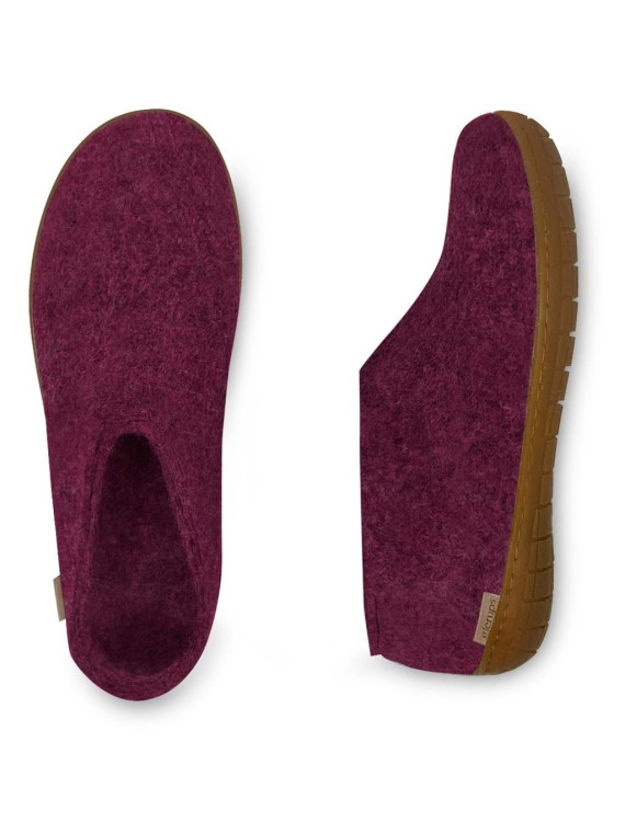 Chaussons laine cranberry semelles caoutchouc