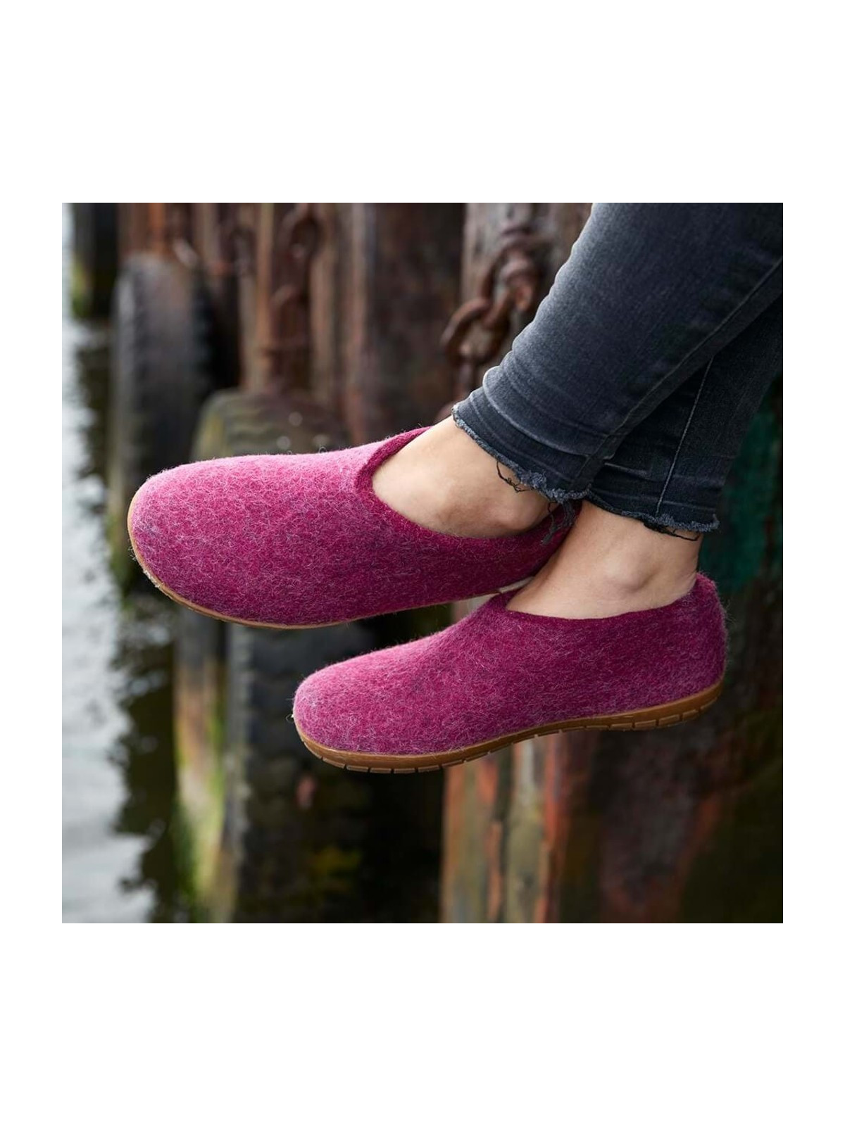 Chaussons laine cranberry semelles caoutchouc