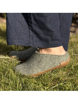 Chaussons adultes laine vert foncé