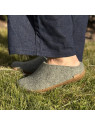 Chaussons adultes laine vert foncé