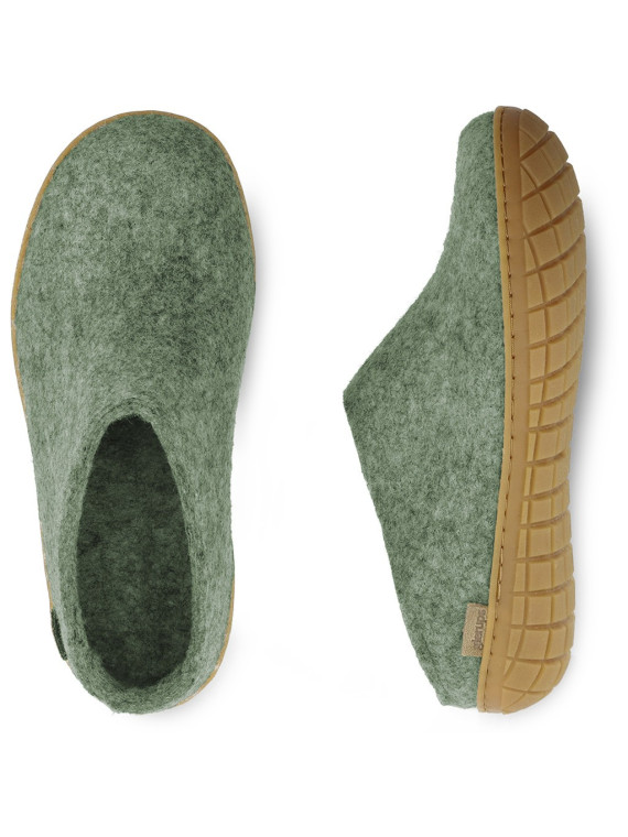 Chaussons adultes laine vert foncé