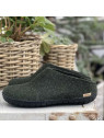 Chaussons pour Adultes en Laine Vert Foncé Semelles Caoutchouc Glerups