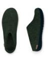 Chaussons pour Adultes en Laine Vert Foncé Semelles Caoutchouc Glerups