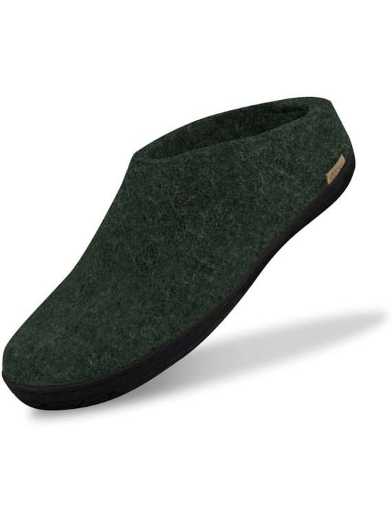 Chaussons pour Adultes en Laine Vert Foncé Semelles Caoutchouc Glerups