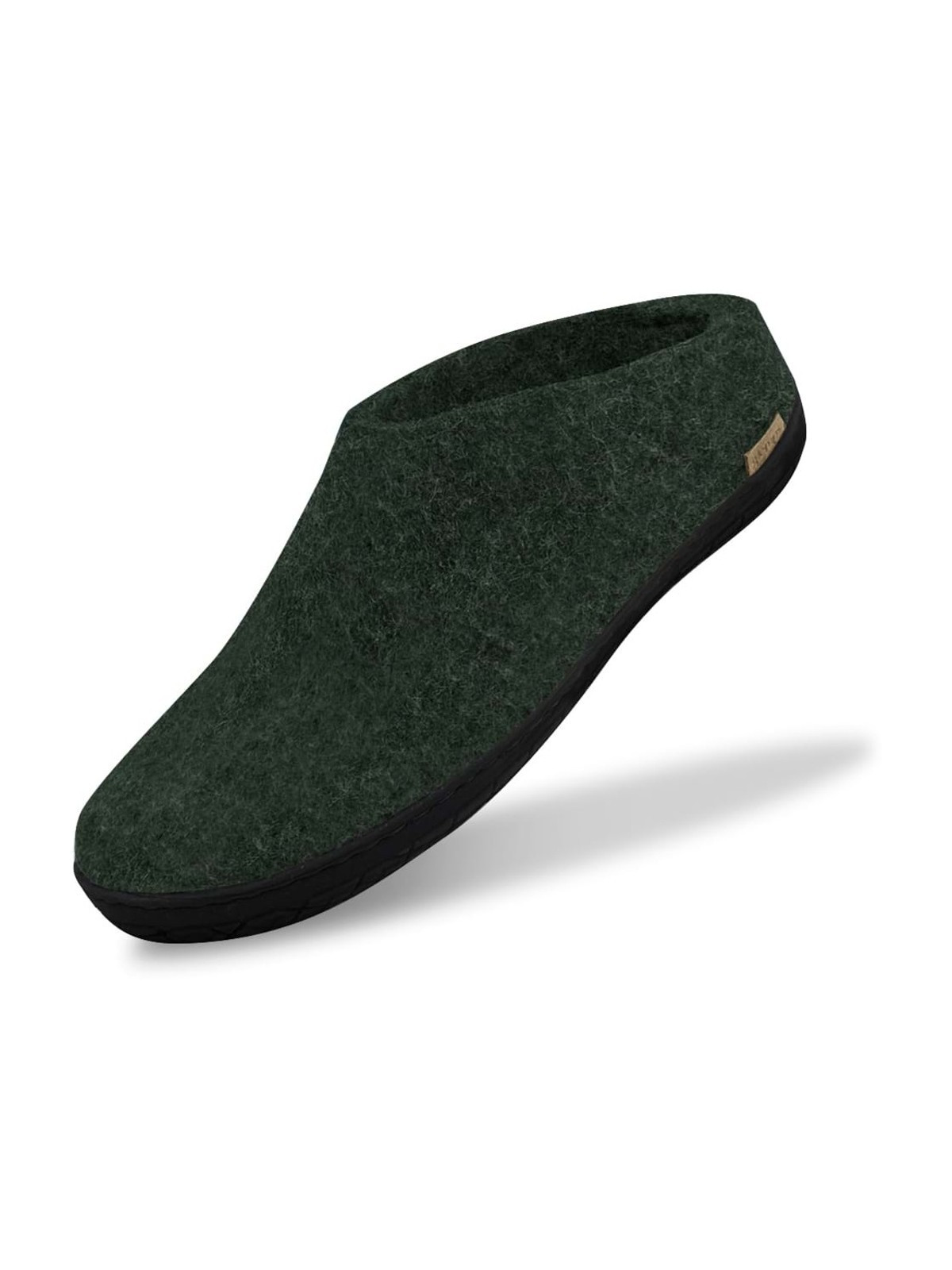 Chaussons pour Adultes en Laine Vert Foncé Semelles Caoutchouc Glerups