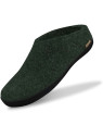 Chaussons pour Adultes en Laine Vert Foncé Semelles Caoutchouc Glerups