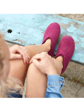 Chaussons pour Adultes en Laine Fushia Semelles Caoutchouc - Glerups