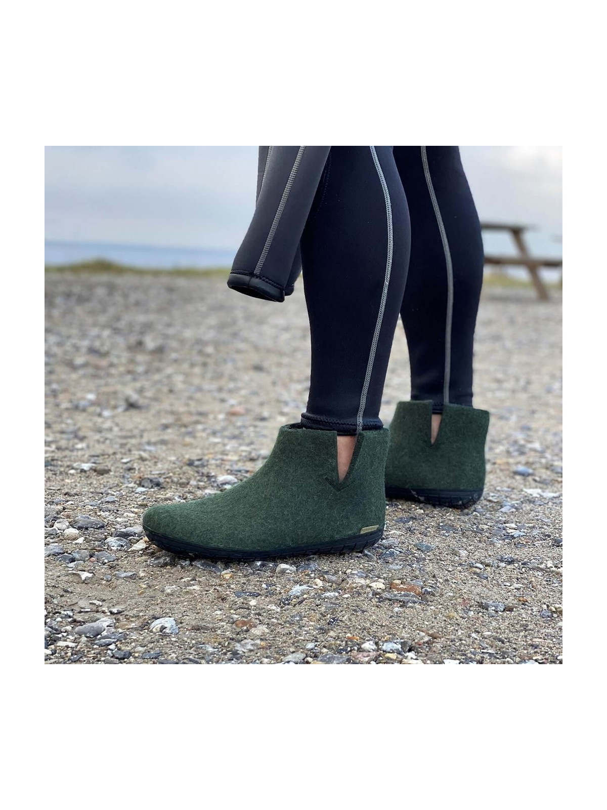 Bottines pour Adultes en Pure Laine Semelles Caoutchouc Noir - Glerups