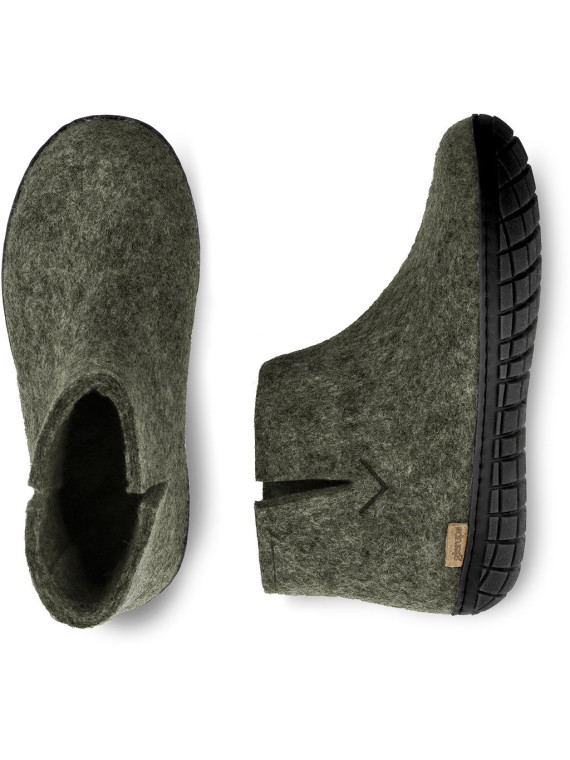 Bottines pour Adultes en Pure Laine Semelles Caoutchouc Noir - Glerups