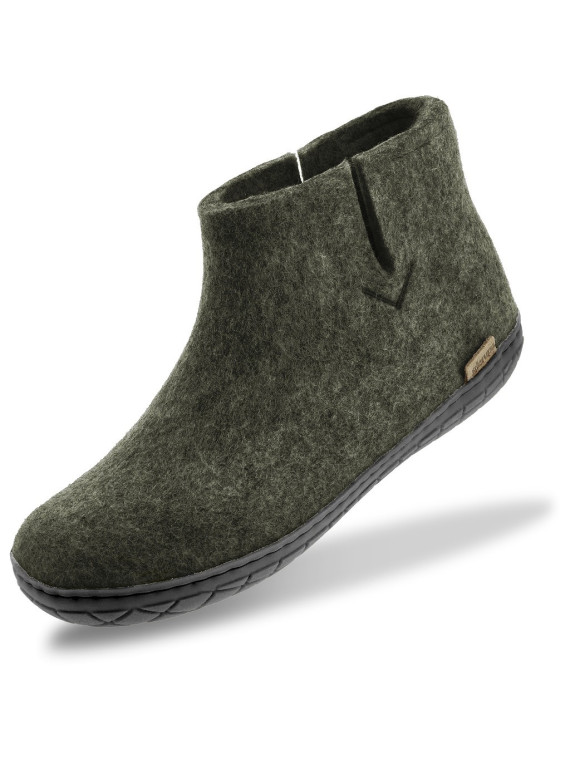 Bottines pour Adultes en Pure Laine Semelles Caoutchouc Noir - Glerups