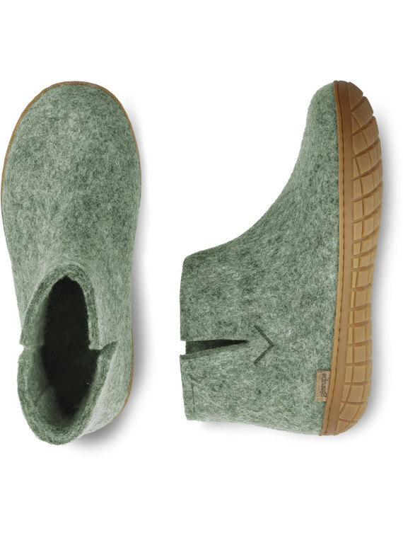 Bottines Pantoufles pour Adultes en Laine Vert Mousse - Glerups