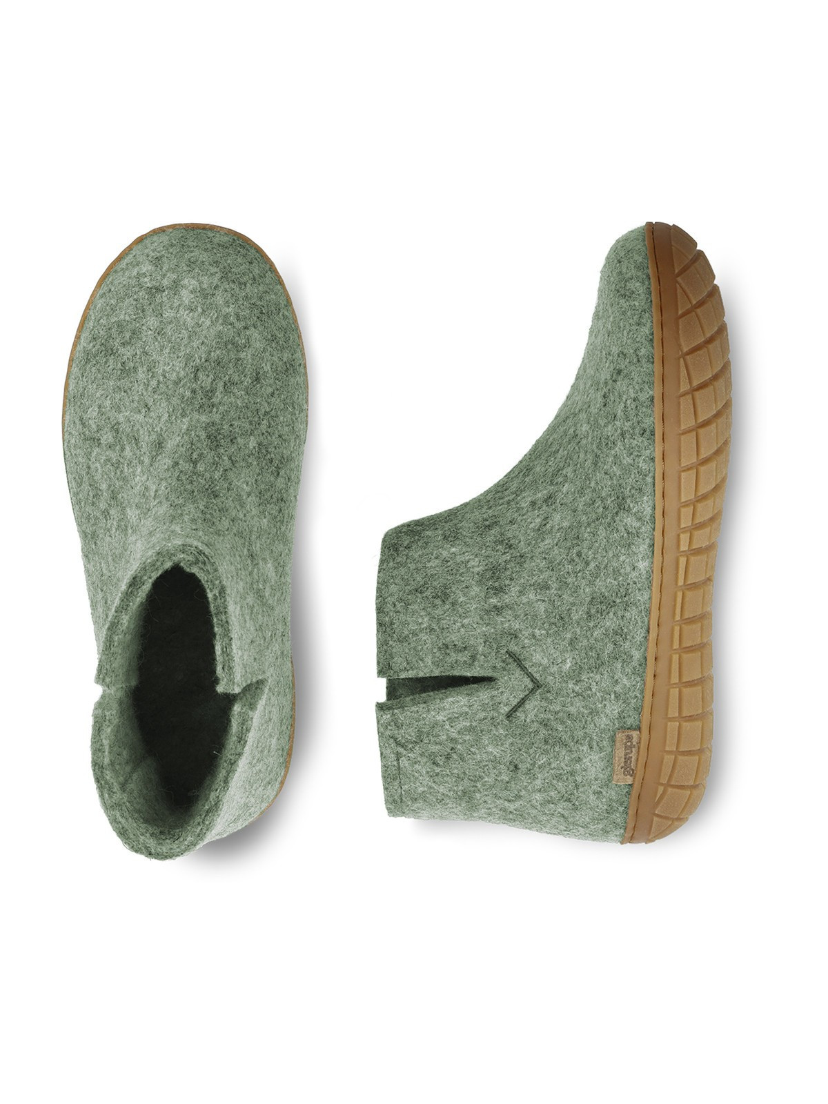 Bottines Pantoufles pour Adultes en Laine Vert Mousse - Glerups