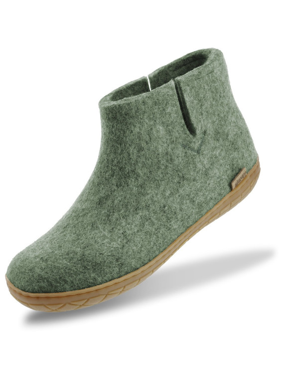 Bottines Pantoufles pour Adultes en Laine Vert Mousse - Glerups