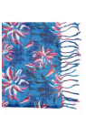 écharpe à frange coloris bleu rouge et rose avec des fleurs