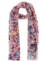 écharpe en soie nombreux motifs floraux tons roses et bleus