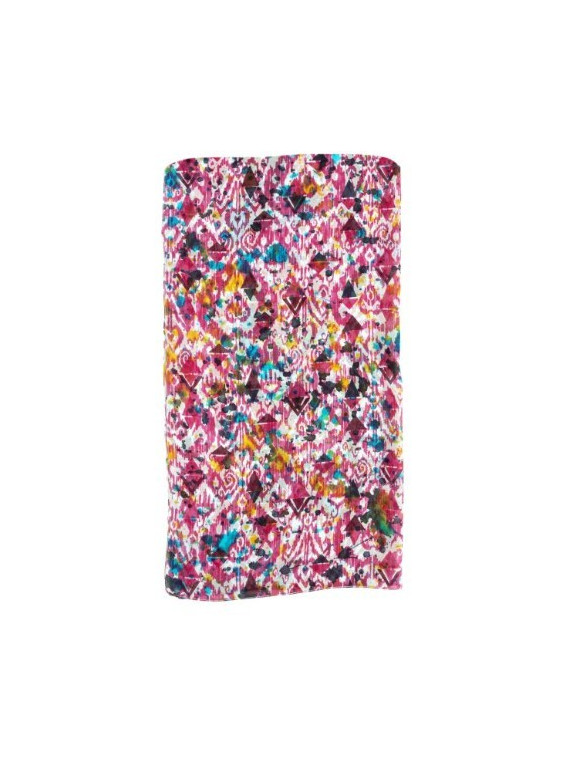 écharpe en soie nombreux motifs floraux tons roses et bleus